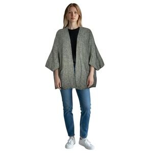 Poetry Basketweave Knit Cardigan‎ Sz 16/18 Gray Open Front Short Sleeve Cotton